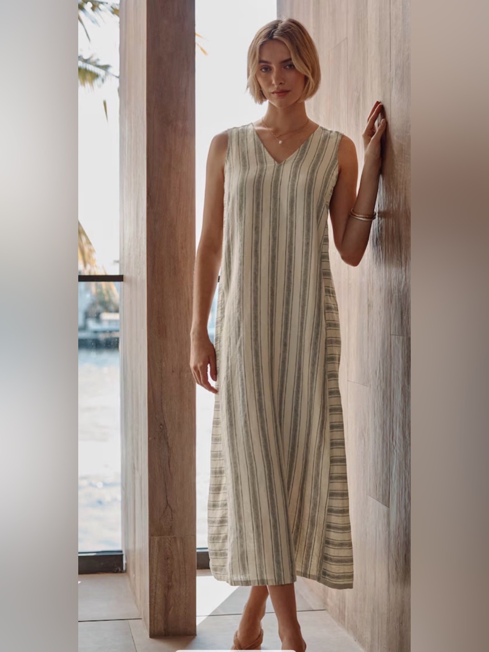 Pure Jill J Jill Linen striped Maxi Dress 2X shift resort beach
